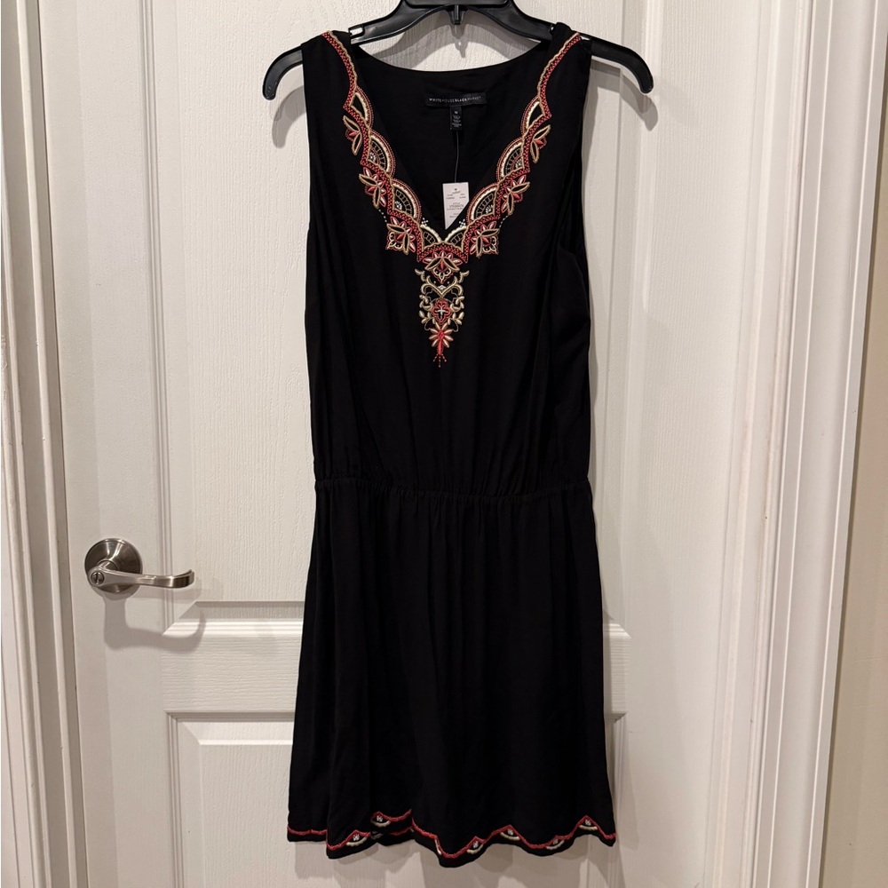 White House Black Market NWT Black Sleeveless Mini Dress with Red & Gold Trim